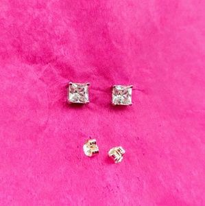 6mm princess cut earrings stamped. 925 silver